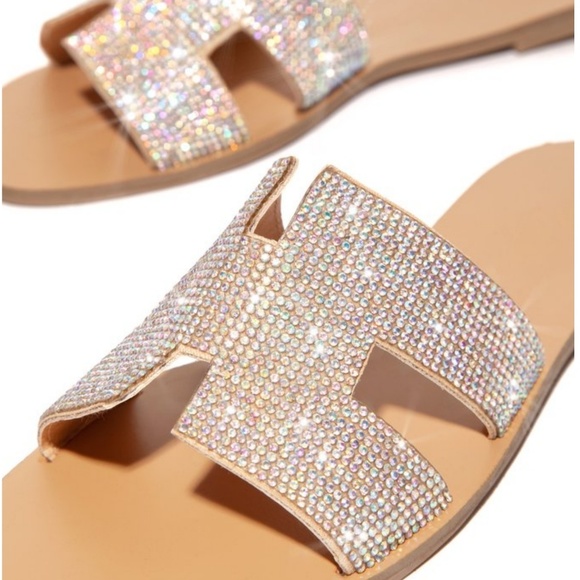 Last Size 6 💎Nude Rhinestone Embellished Sandals - Picture 2 of 8